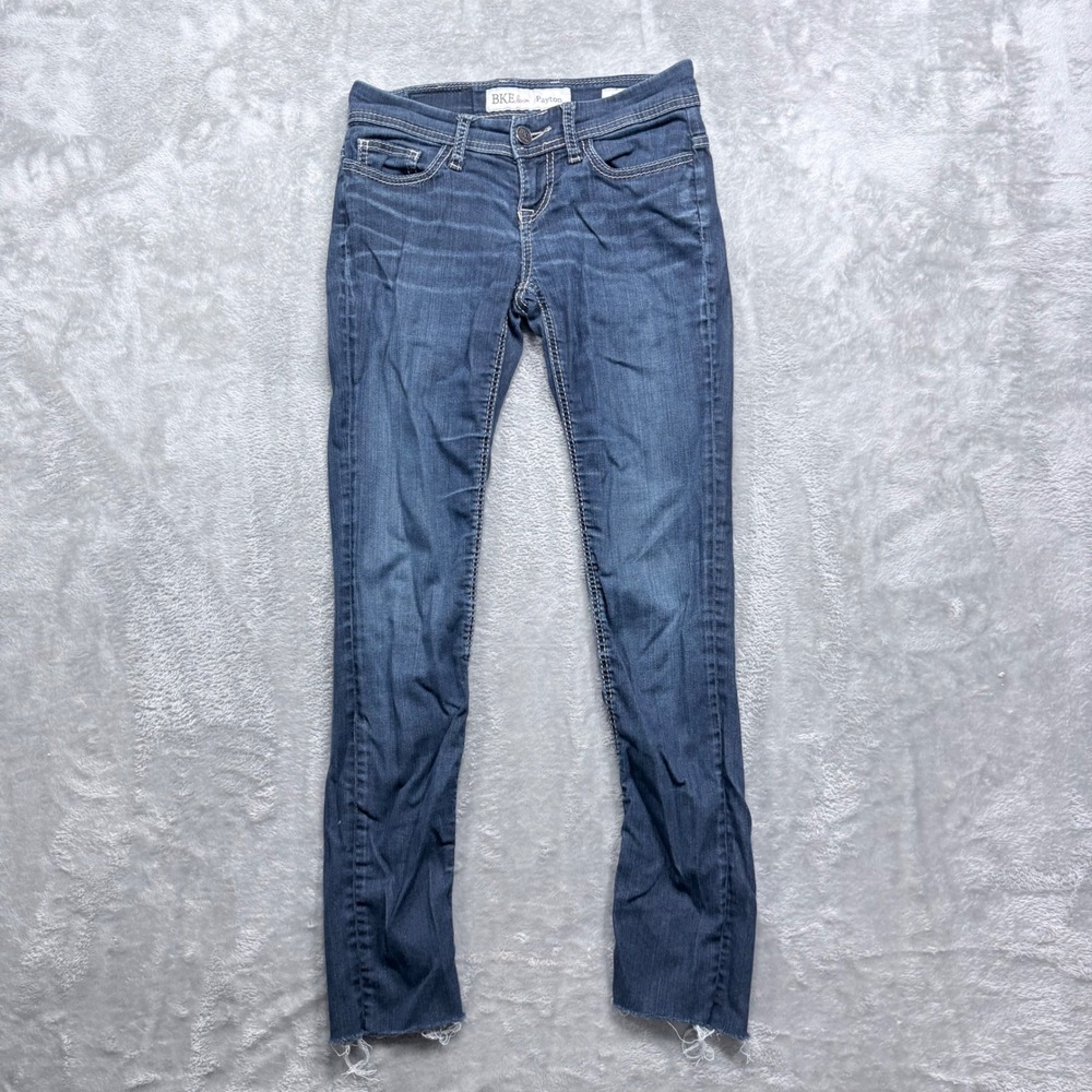 BKE Payton Skinny‎ Jeans Womens 24R Dark Wash Low Rise Raw Hem Contrast Stitch